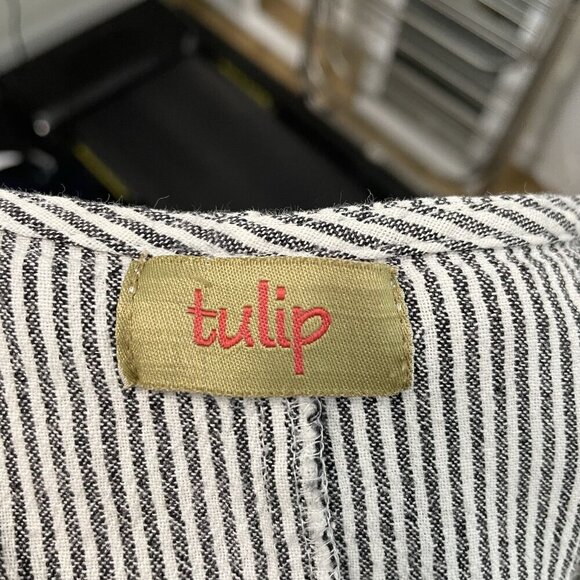 TULIP Stripe Seersucker Tunic Top Blouse Pocket Long Sleeve Lagenlook size Large - Picture 8 of 9